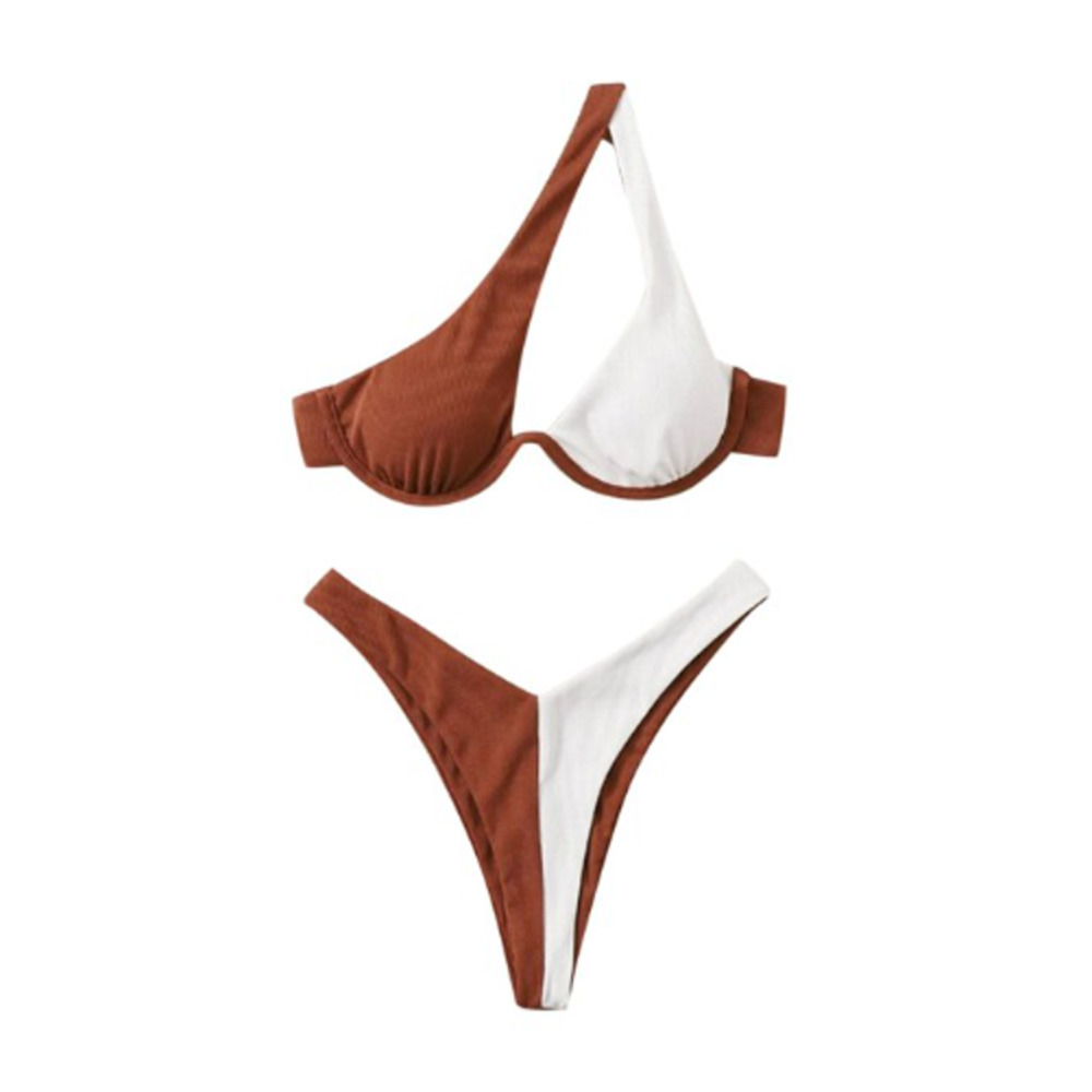 NEW SUMMER MAE Multicolor Split One Shoulder Bikini Bathing Suit M
